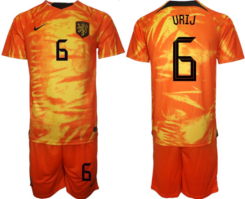 Men 2022 World Cup National Team Netherlands home orange 6 Soccer Jerseys